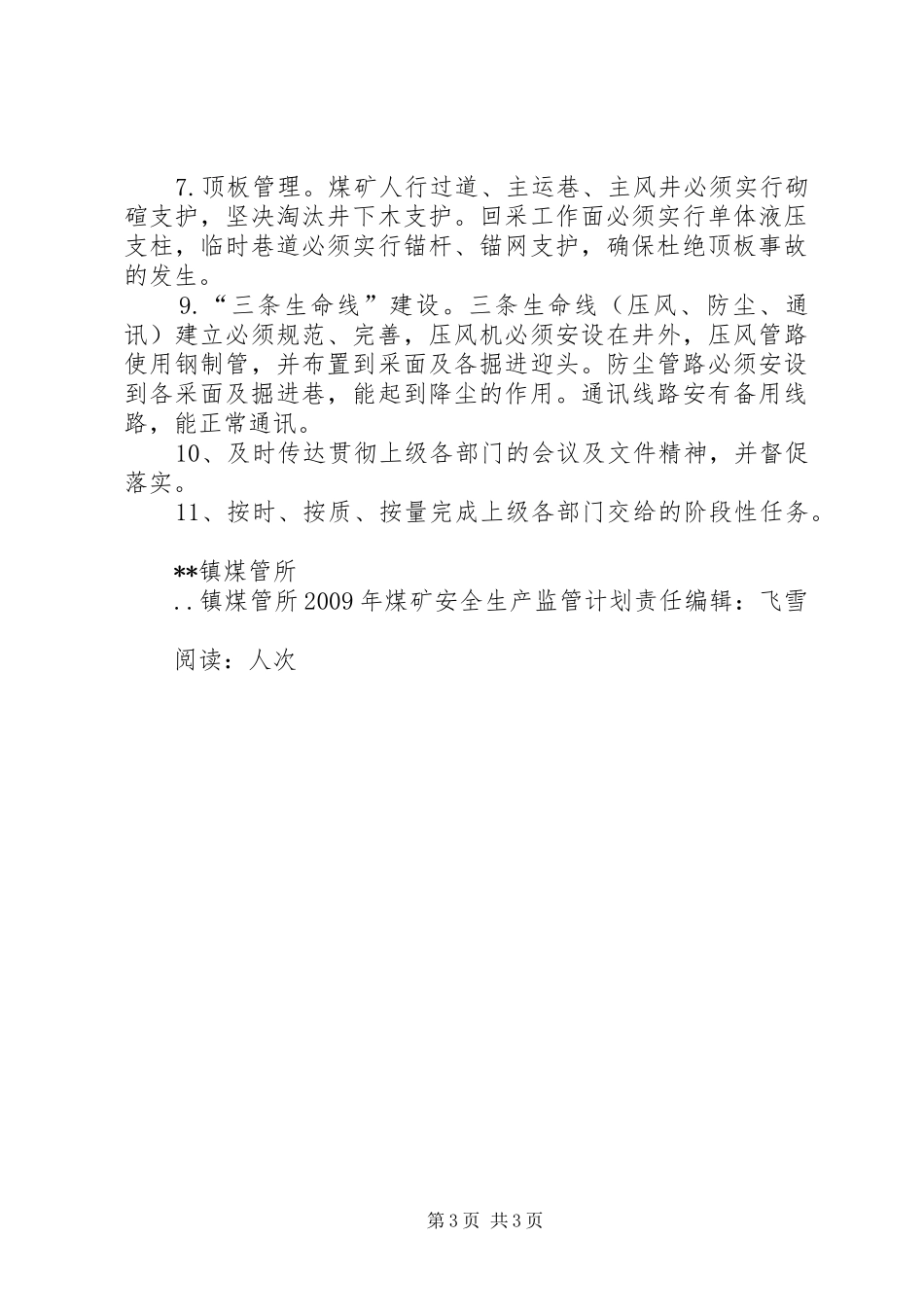 镇煤管所XX年煤矿安全生产监管计划_第3页