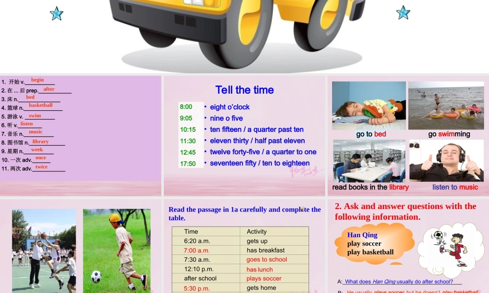 七年级英语下册 Unit 5 Our school life Topic 1 I usually come to school by subway Section C同步课件 (新版)仁爱版 课件