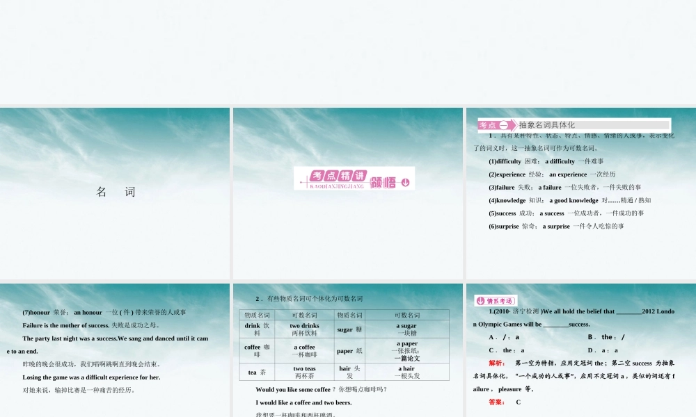 山东省高考英语总复习 语法专项提升名词课件 外研版 课件