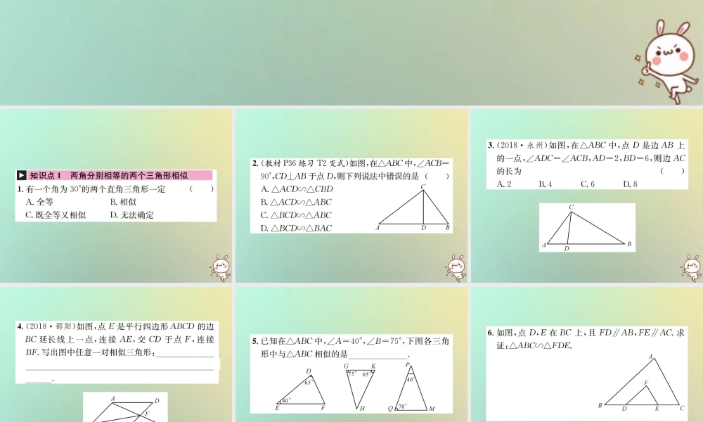 九年级数学下册 第二十七章 相似 272 相似三角形 2721 第3课时 相似三角形的判定定理3习题课件 (新版)新人教版 课件