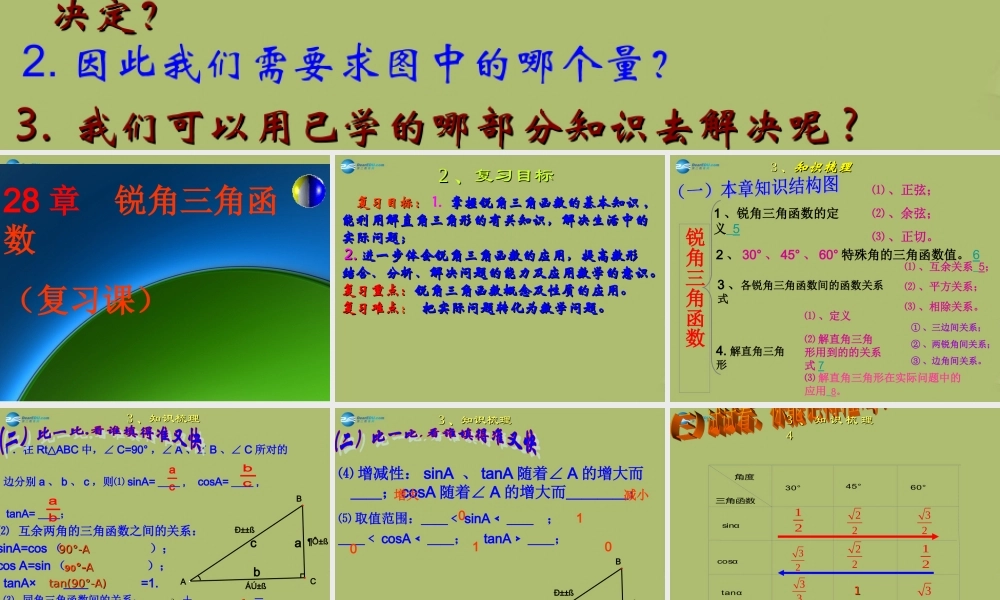 九年级数学下册 28 锐角三角函数复习课件2 新人教版 课件