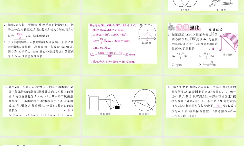 九年级数学下册 第2章 圆 26 弧长与扇形面积 第1课时 弧长习题课件 (新版)湘教版 课件