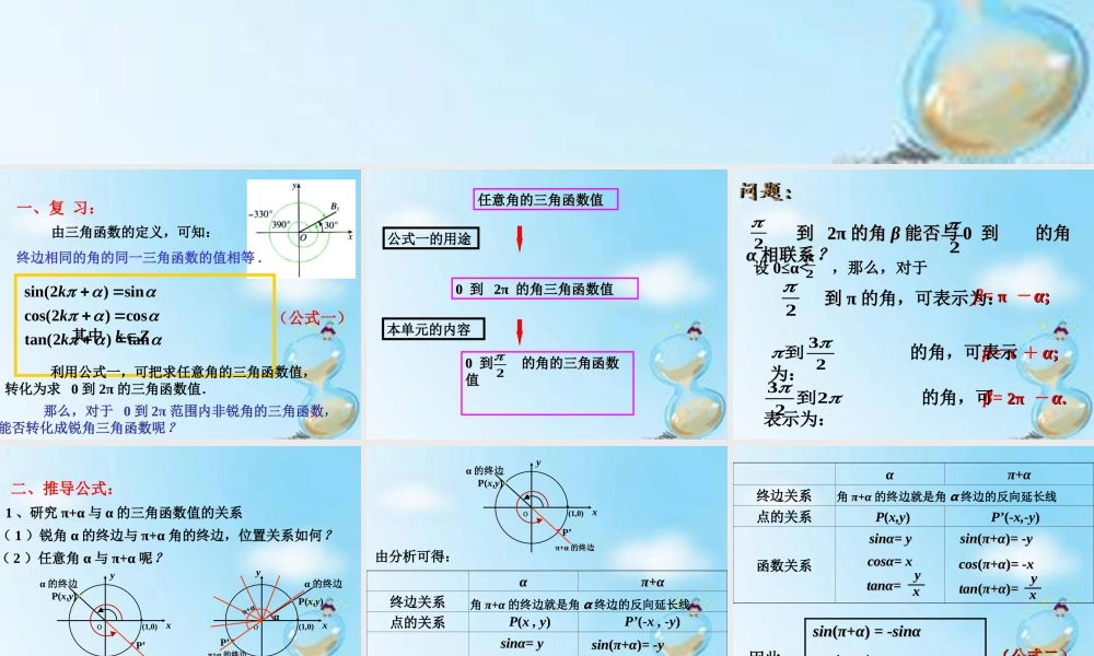 数学 1.3正弦、余弦的诱导公式(1)课件 新人教版A版必修4 课件