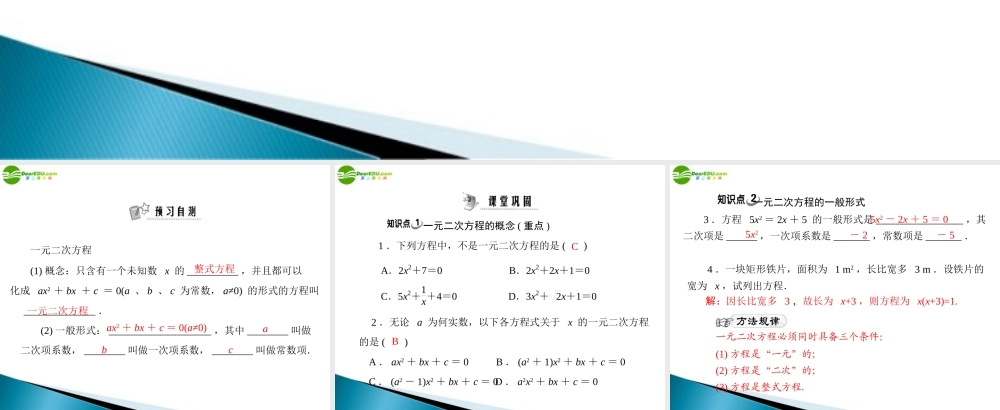 九年级数学上册 第二章 1花边有多宽 第1课时 一元二次方程的概念 配套课件 北师大版 课件