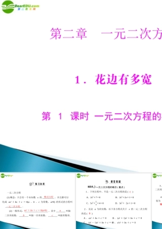 九年级数学上册 第二章 1花边有多宽 第1课时 一元二次方程的概念 配套课件 北师大版 课件