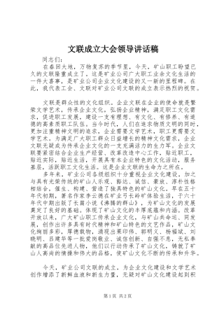 文联成立大会领导讲话稿