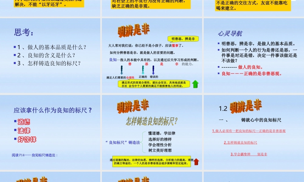 八年级政治上册 1.2明辩是非课件 粤教版 课件