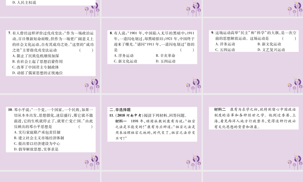 中考历史总复习 第二编 热点专题速查篇 专题5 中外思想解放运动(精练)课件