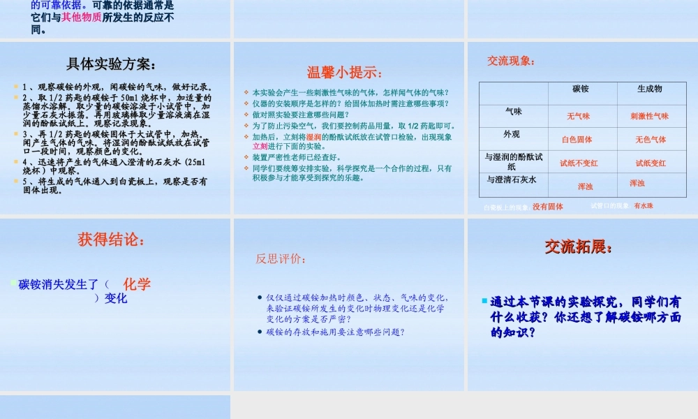 八年级化学 探究实验(碳铵哪去了)课件 鲁教版 课件