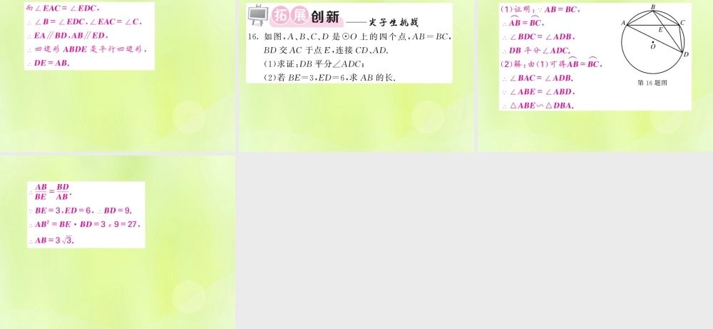 九年级数学下册 第2章 圆 22 圆心角、圆周角 222 圆周角 第1课时 圆周角习题课件 (新版)湘教版 课件