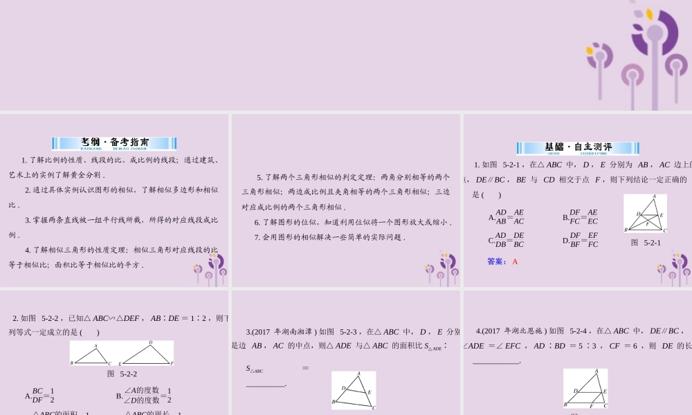 广东省中考数学复习 第一部分 中考基础复习 第五章 图形与变换 第2讲 图形的相似课件