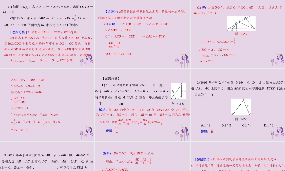 广东省中考数学复习 第一部分 中考基础复习 第五章 图形与变换 第2讲 图形的相似课件