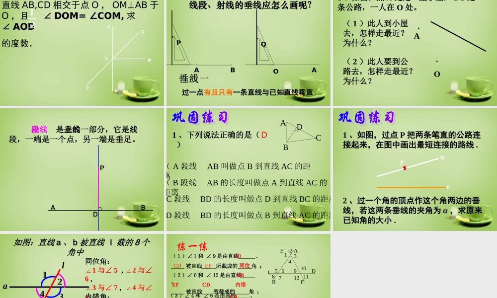 中学七年级数学下册 第五章 相交线与平行线复习课件1 (新版)新人教版 课件