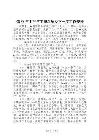 镇XX年上半年工作总结及下一步工作安排
