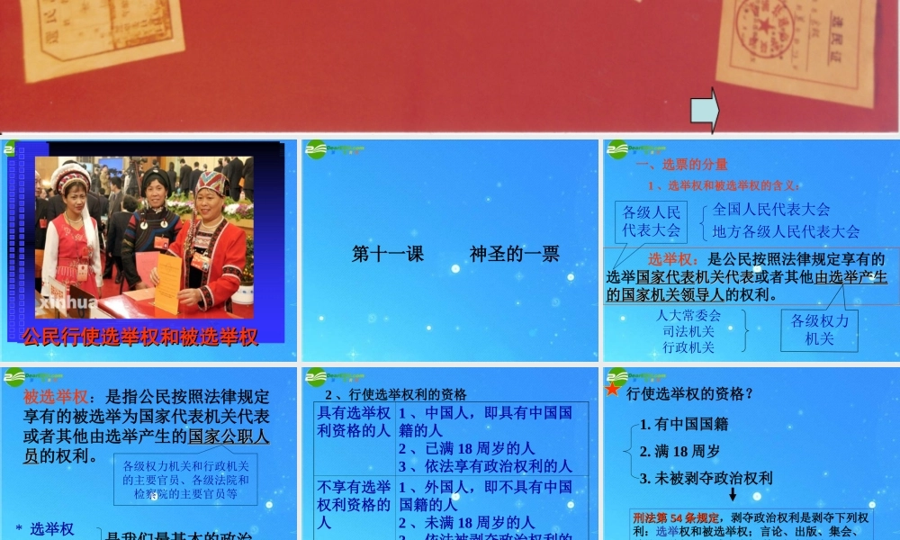 九年级政治 第11课神圣的一票 课件 教科版 课件