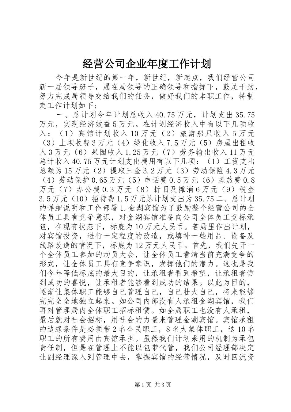 经营公司企业年度工作计划_第1页
