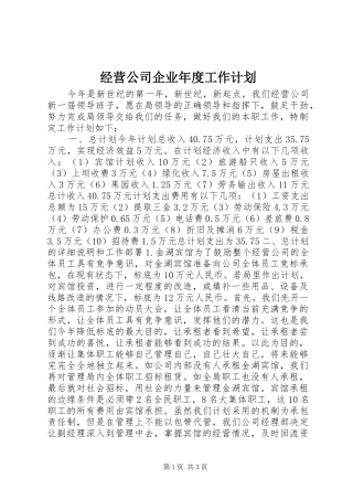 经营公司企业年度工作计划