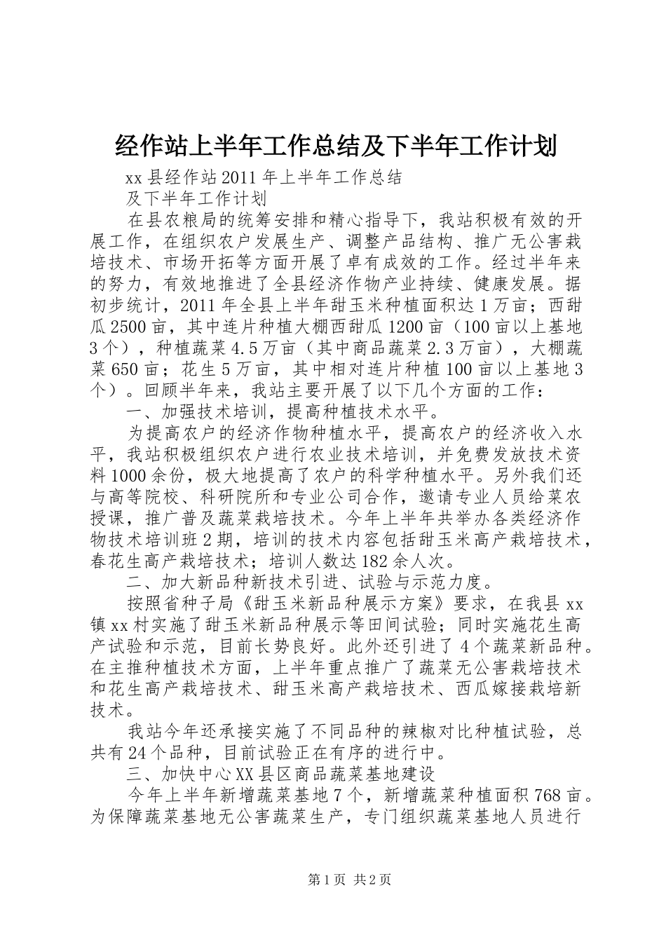 经作站上半年工作总结及下半年工作计划_第1页