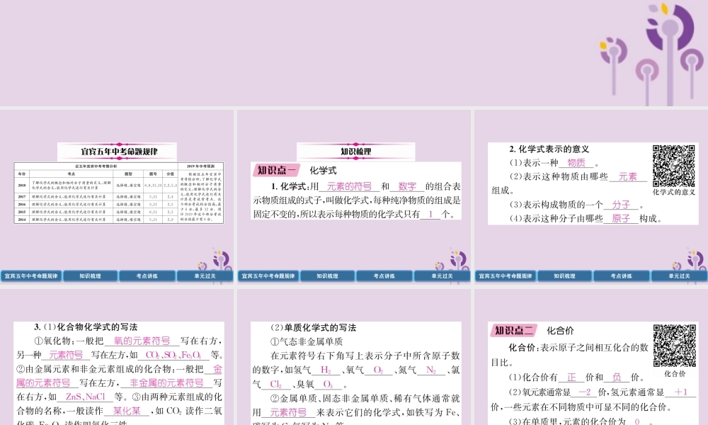 中考化学总复习 第1编 教材知识梳理 第4单元 自然界的水 第2讲 化学式和化合价(精讲)课件
