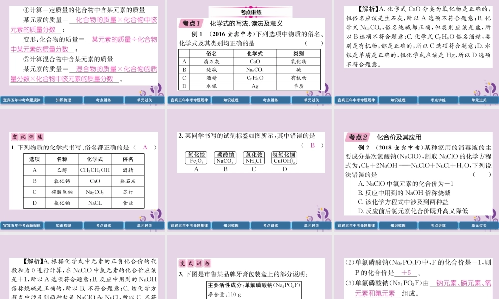 中考化学总复习 第1编 教材知识梳理 第4单元 自然界的水 第2讲 化学式和化合价(精讲)课件