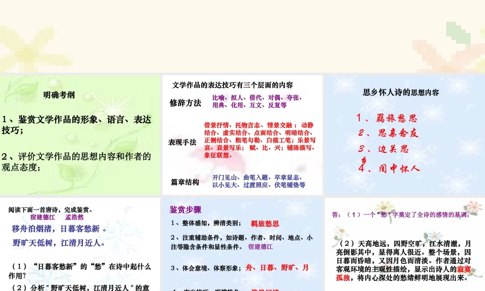 人教版诗歌鉴赏之思乡怀人诗 课件