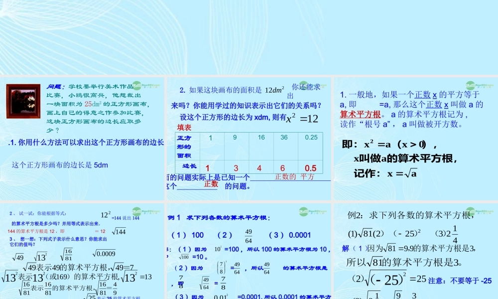 山东省东营市七年级数学(平方根)课件  人教新课标版 课件