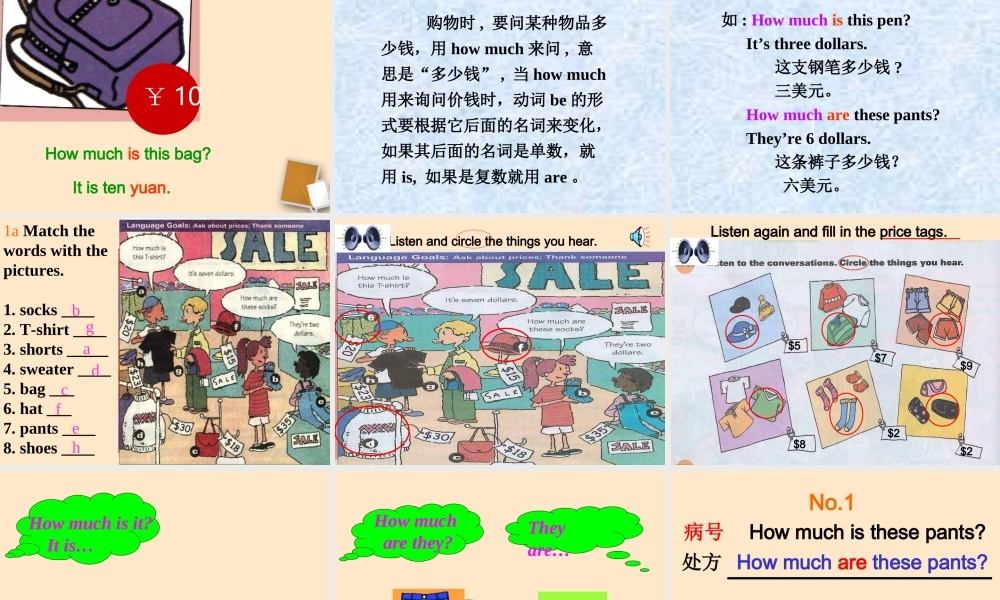 中学七年级英语 (Unit7 How much are these pants)课件2 课件