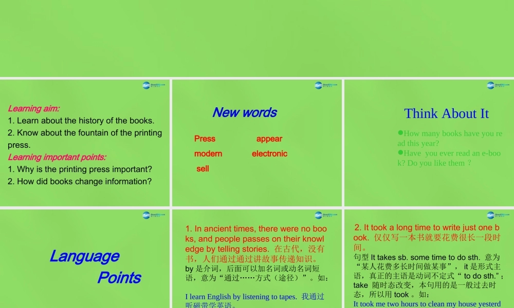 八年级英语下册 Unit 4 Lesson 21 Books of Computers课件 (新版)冀教版 课件