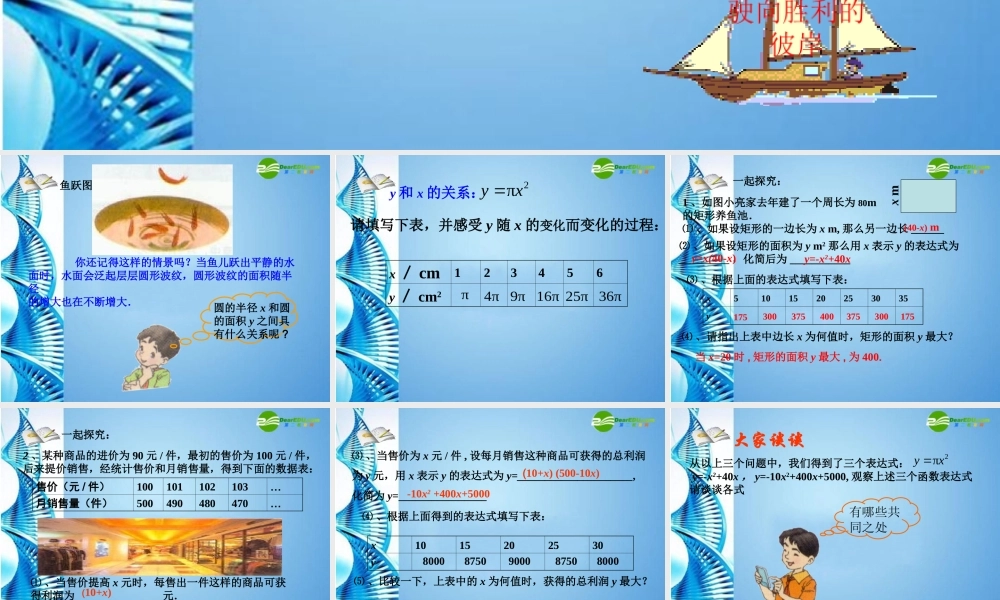 九年级数学下册 341 认识二次函数课件 冀教版 课件