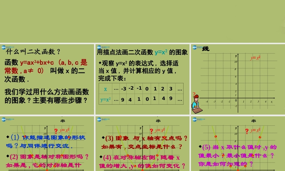 九年级数学下册 262 二次函数的图象与性质(第1课时)课件 (新版)华东师大版 课件