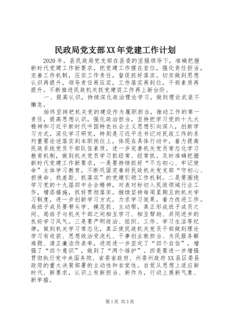 民政局党支部XX年党建工作计划