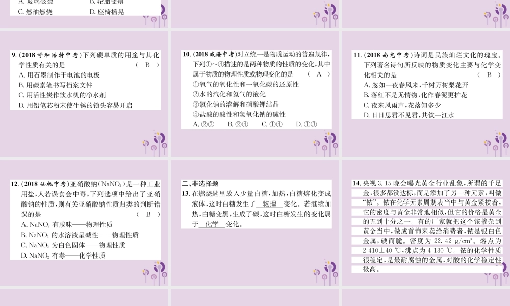 中考化学总复习 第1编 主题复习 模块3 物质的化学变化 课时11 物质的变化和性质(精练)课件