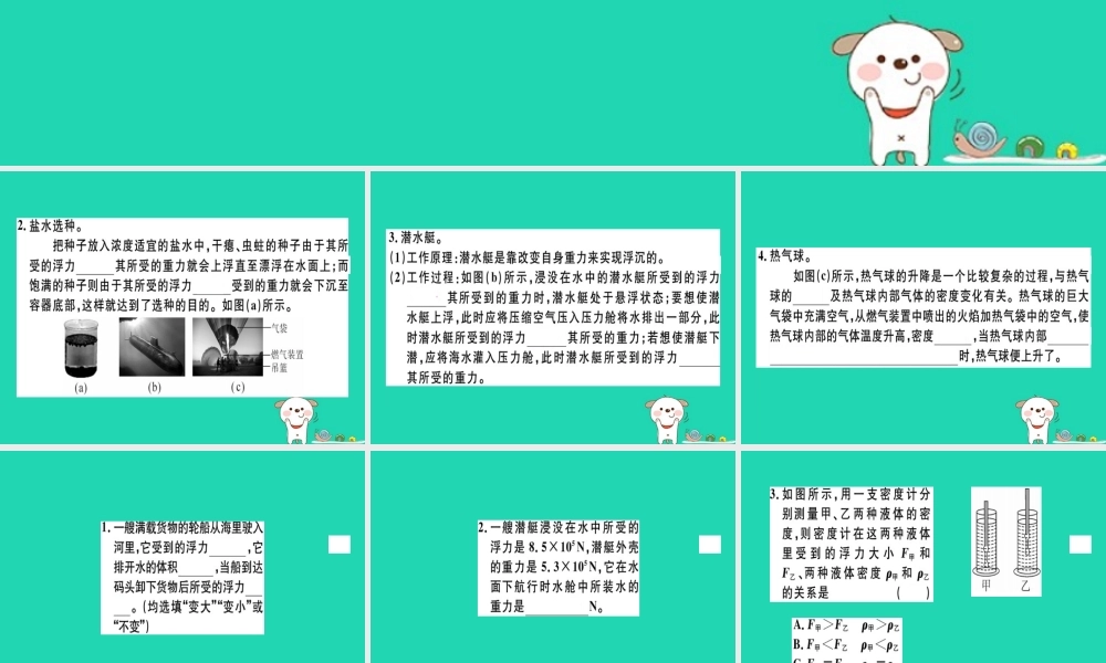 八年级物理全册 第九章 第三节 物体的浮与沉(第2课时 浮沉条件的应用)习题课件 (新版)沪科版 课件