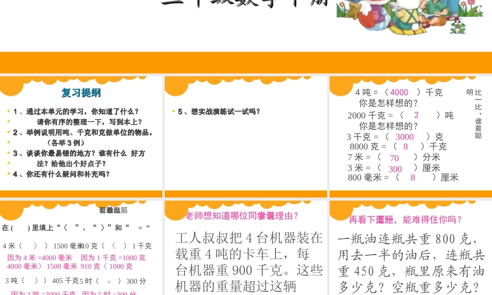 千克、克和吨的认识复习课