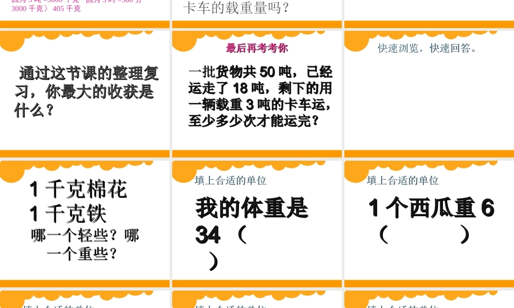 千克、克和吨的认识复习课