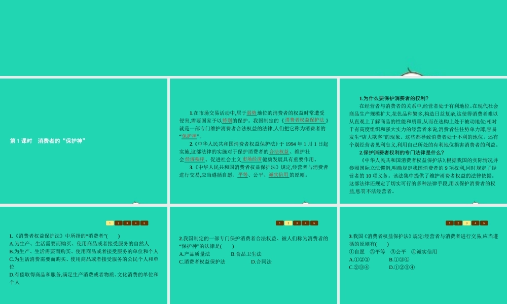 八年级政治上册 第三单元 法律在我心中 第8课 做合格的消费者 第1框 消费者的保护神课件 人民版 课件