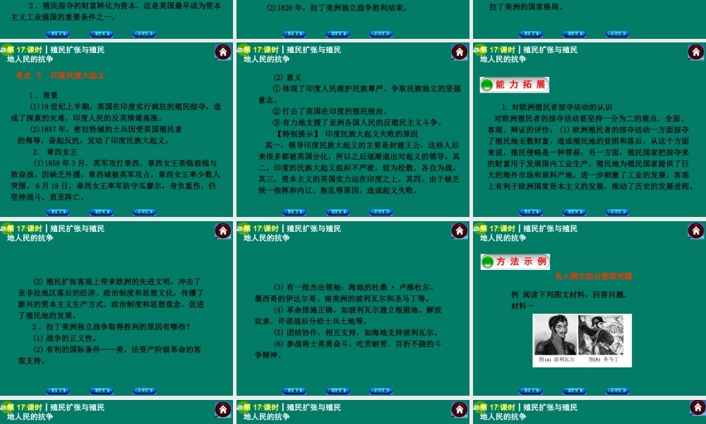 中考历史总复习 第17课时 殖民扩张与殖民地人民的抗争课件 岳麓版 课件