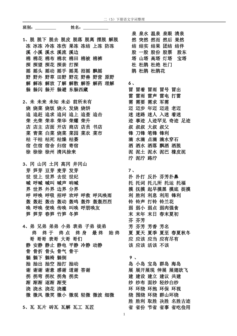 二下语文复习_第1页