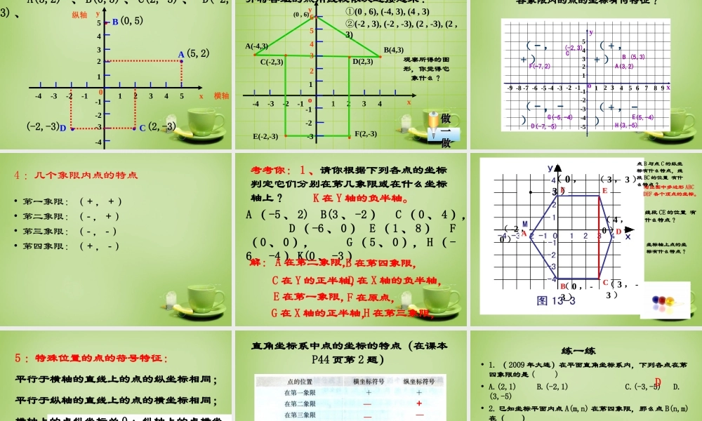 中学七年级数学下册 7.1.2 平面直角坐标系课件1 (新版)新人教版 课件