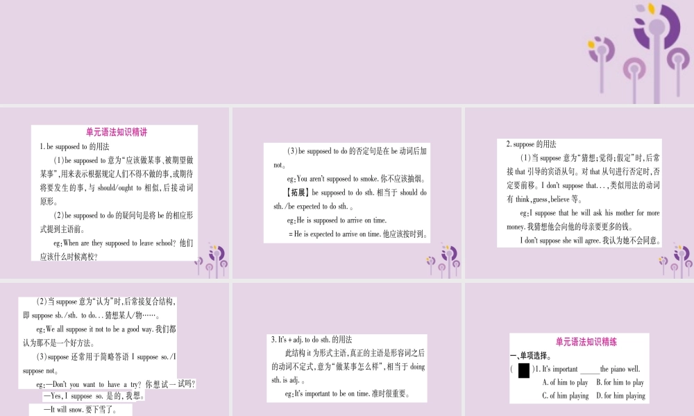 九年级英语全册 Unit 10 You re supposed to shake hands语法精讲与精练作业课件 (新版)人教新目标版 课件