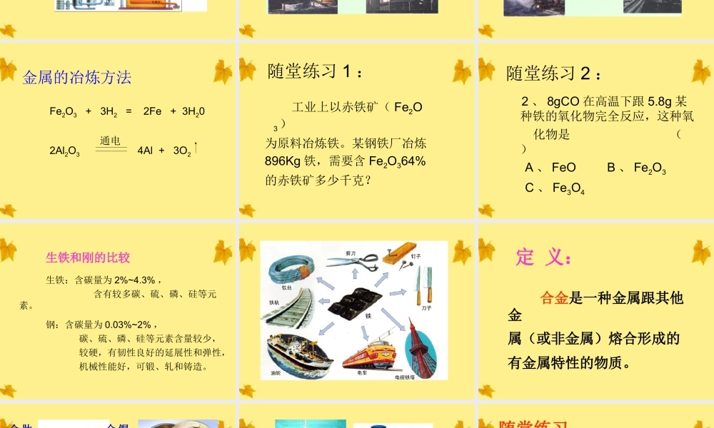 中考化学 铁的冶炼合金课件1 沪教版 课件
