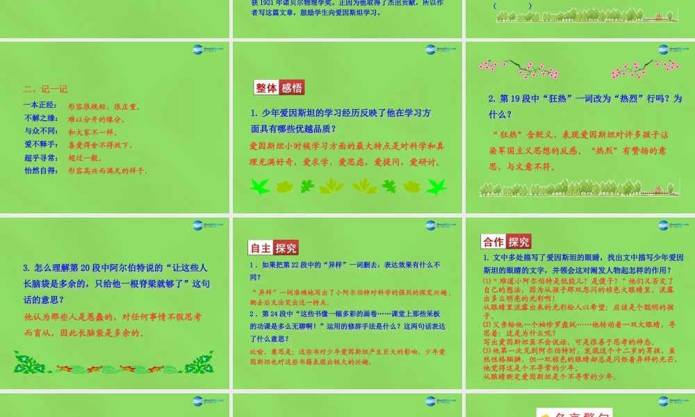 七年级语文下册 8 少年爱因斯坦课件 语文版 课件