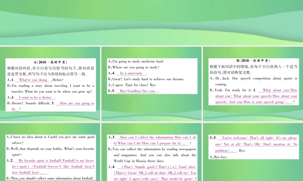 九年级英语全册 专题训练 专题4 补全对话课件 (新版)人教新目标版 课件