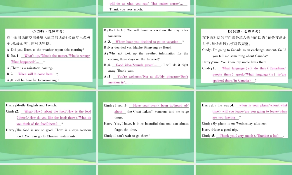 九年级英语全册 专题训练 专题4 补全对话课件 (新版)人教新目标版 课件