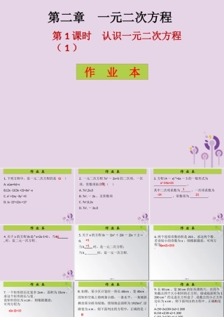 九年级数学上册 第2章 一元二次方程 第1课时 一元二次方程(课后作业)习题课件 (新版)北师大版 课件