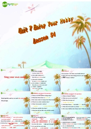 八年级英语上册 Unit 7 Enioy Your HobbyLesson 54课件 北师大版 课件