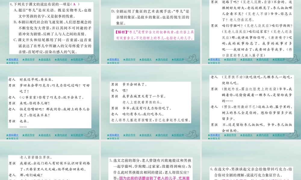 九年级语文下册 第五单元 19(枣儿)巩固练习课件 新人教版 课件