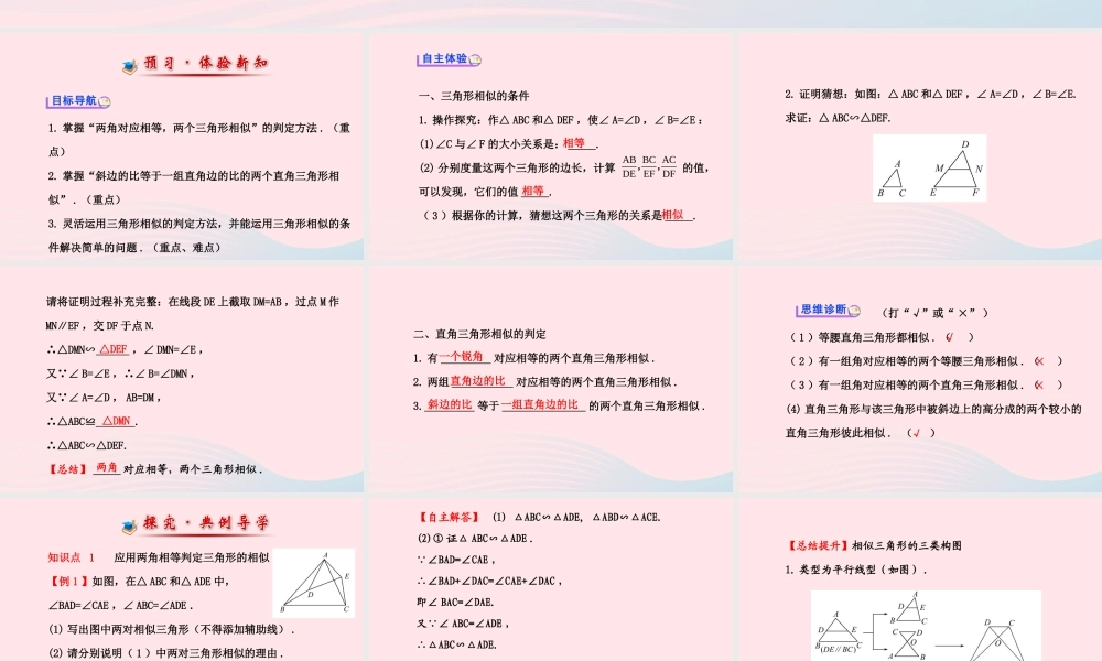 九年级数学下册 第27章相似 272相似三角形 1 相似三角形的判定第4课时习题课件 新人教版 课件