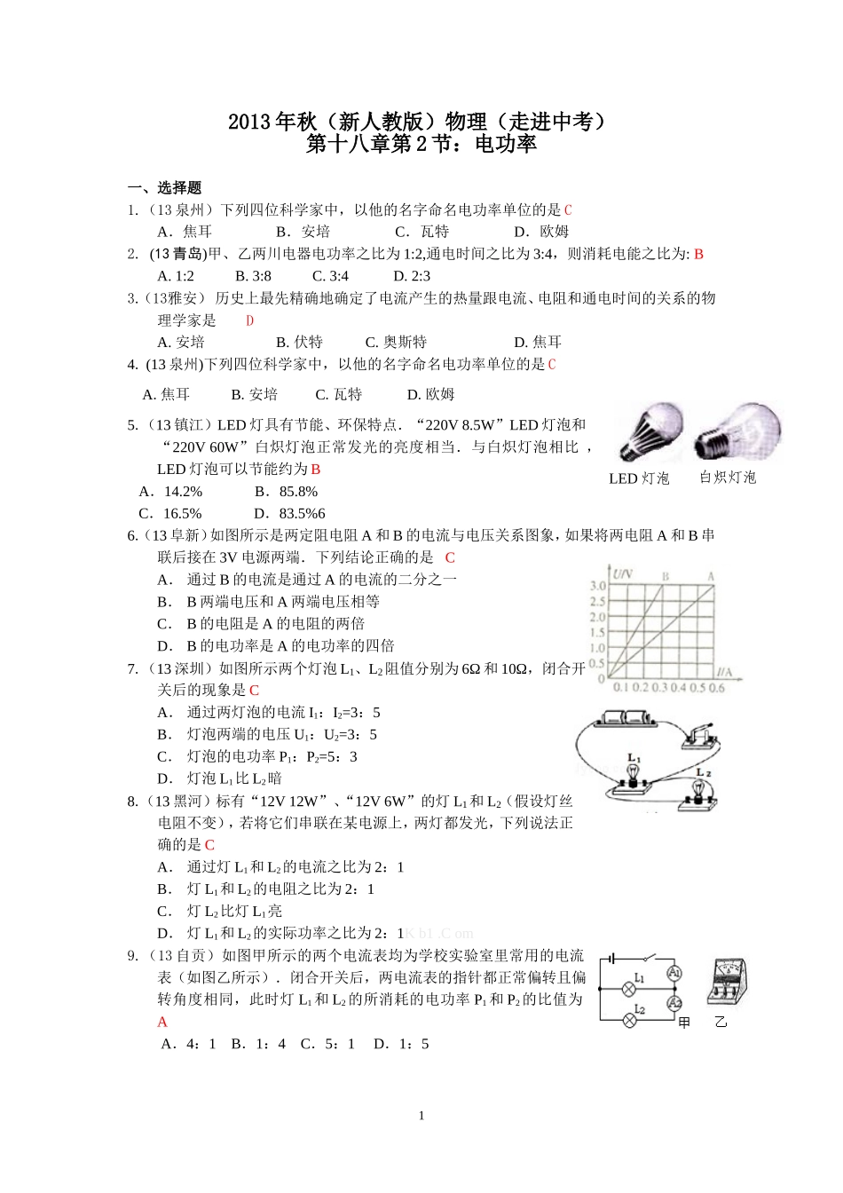 2013年秋(新人教版)物理第十八章第2节电功率_第1页