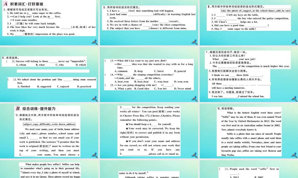 九年级英语上册 Module 11 Photos Unit 1 He s the boy who won the photo competition last year习题课件 (新版)外研版 课件